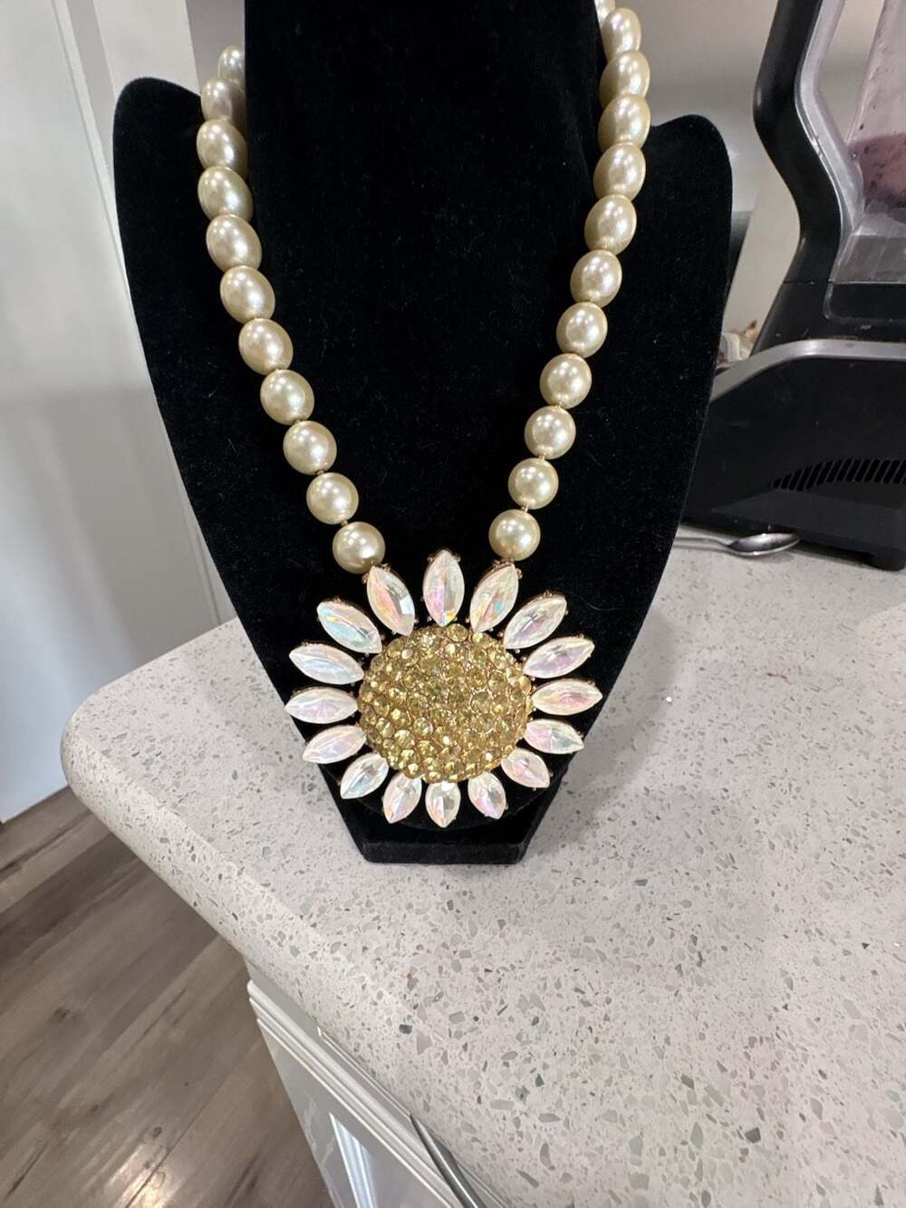 Betsey Johnson Faux Pearl Sunflower Statement Necklace
